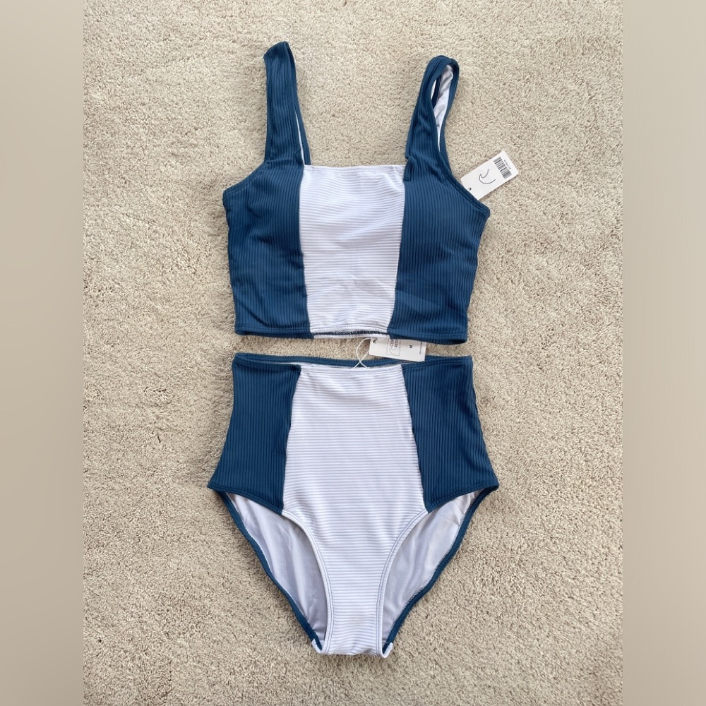 Coral Reef / Manava Swim Swimsuit Blue White Colorblock Top Bottoms Separates M